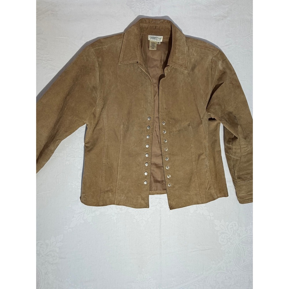 Coldwater Creek Women Tan Brown Genuine Suede Leather Snap Front Jacket Size M